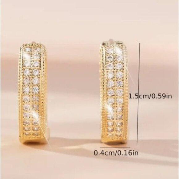 14k Gold Plated Simulated Diamond Huggie Earrings - Picture 10 of 10